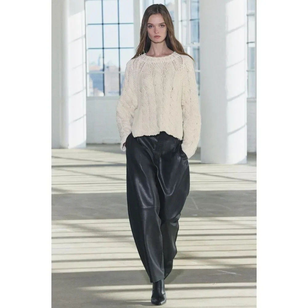 Cream Zara Side Vents Ties Chunky Knit Long Sleeve Pullover Sweater (NWT) - Picture 5 of 10